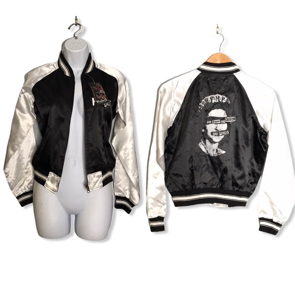 Hot Topic Jackets & Blazers - 🏷️ BNWT Sex Pistols B&W Satin Bomber Jacket-Cropped-Seriously Cool!